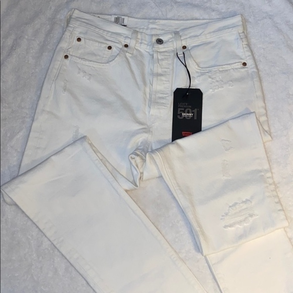 WOMEN’S PREMIUM LEVIS 501 SKINNY HIGH RISE WHITE SIZE 31 - Picture 2 of 8